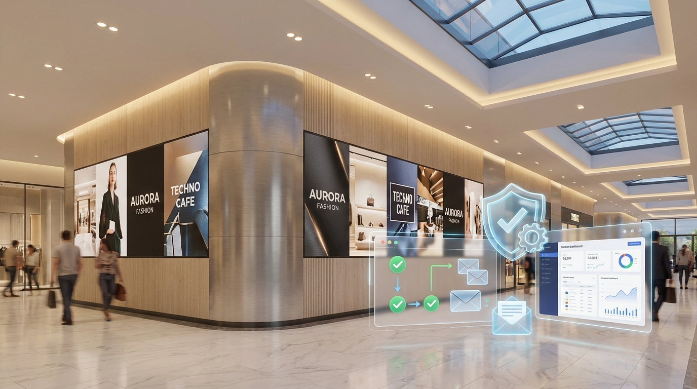 Selbstverwaltendes Display-System mit Content-Freigabe