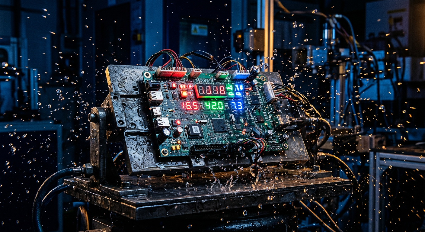 Vibrations- und Spritzwassertest einer LED Platine